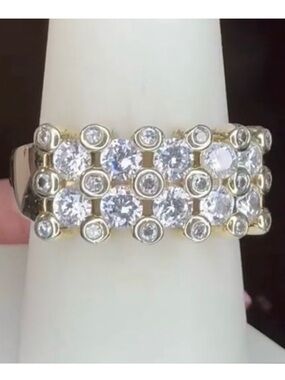 CHARLES WINSTON 925 Silver Bezel Bubble Ring with Simulated Diamonds - Vintage